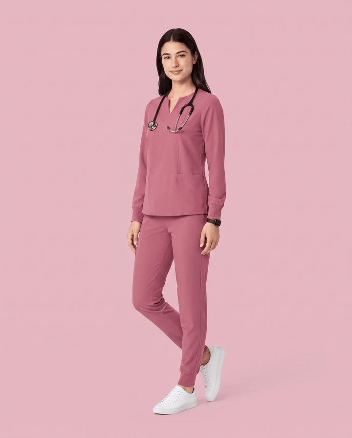 Long-Sleeve Notch Neck Top Mauve