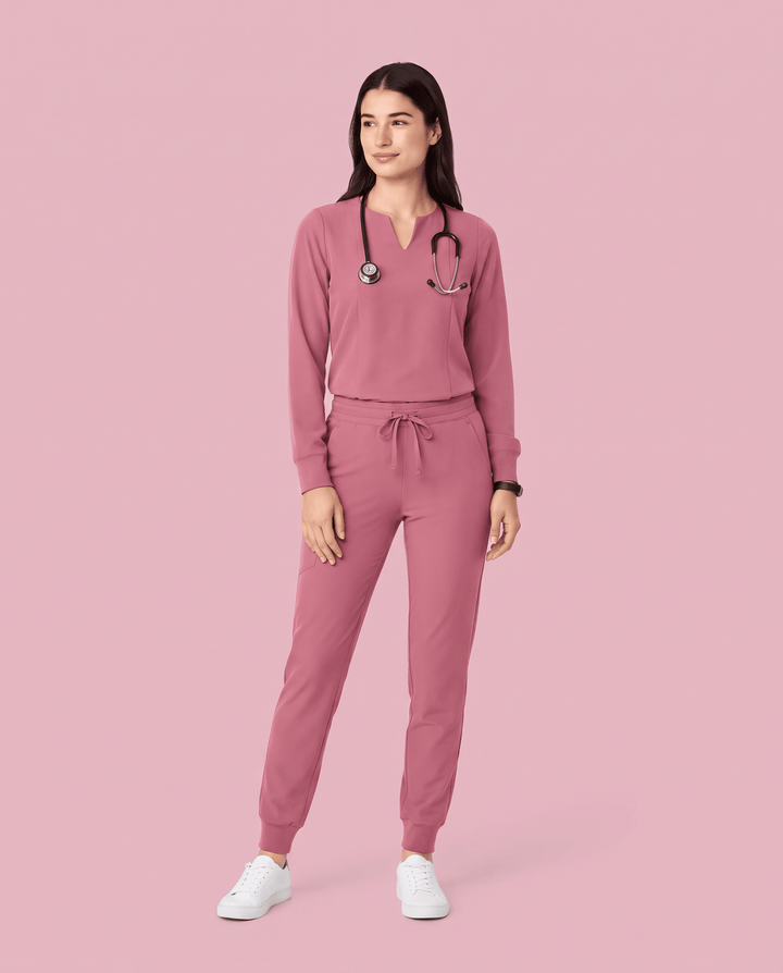 Long-Sleeve Notch Neck Top Mauve