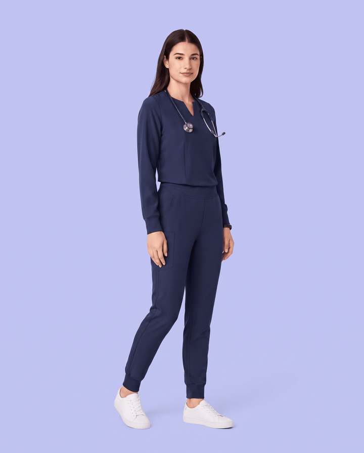 Long-Sleeve Notch Neck Top Navy