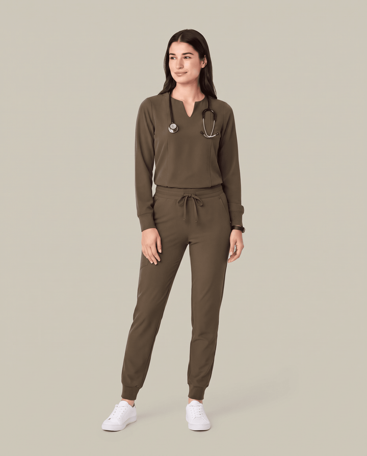 Long-Sleeve Notch Neck Top Olive