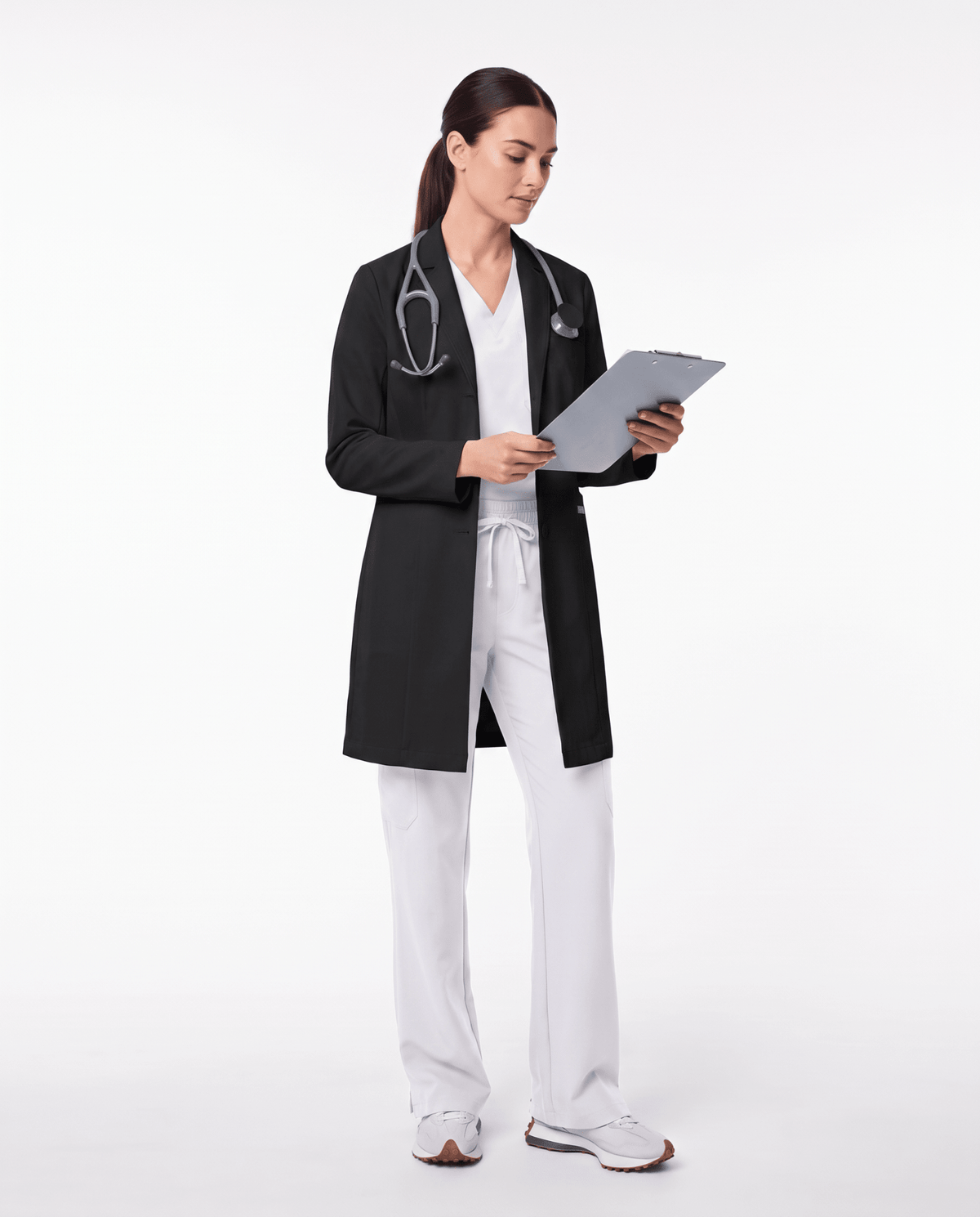 Long Slim Lab Coat Black - Scrubloop