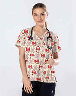 Lovely Coquette Bow Stethoscope Band-Aid Valentine Scrub Top - Scrubloop