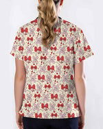 Lovely Coquette Bow Stethoscope Band-Aid Valentine Scrub Top - Scrubloop