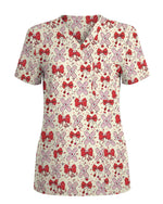 Lovely Coquette Bow Stethoscope Band-Aid Valentine Scrub Top - Scrubloop