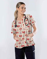Lovely Coquette Bow Stethoscope Band-Aid Valentine Scrub Top - Scrubloop