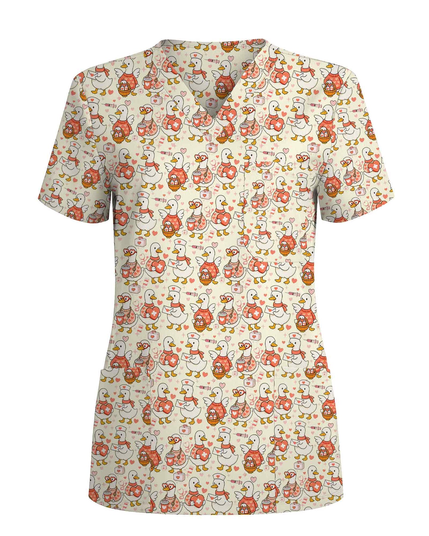 Lovely Duck Nurse Hearts Scrub Top - Scrubloop