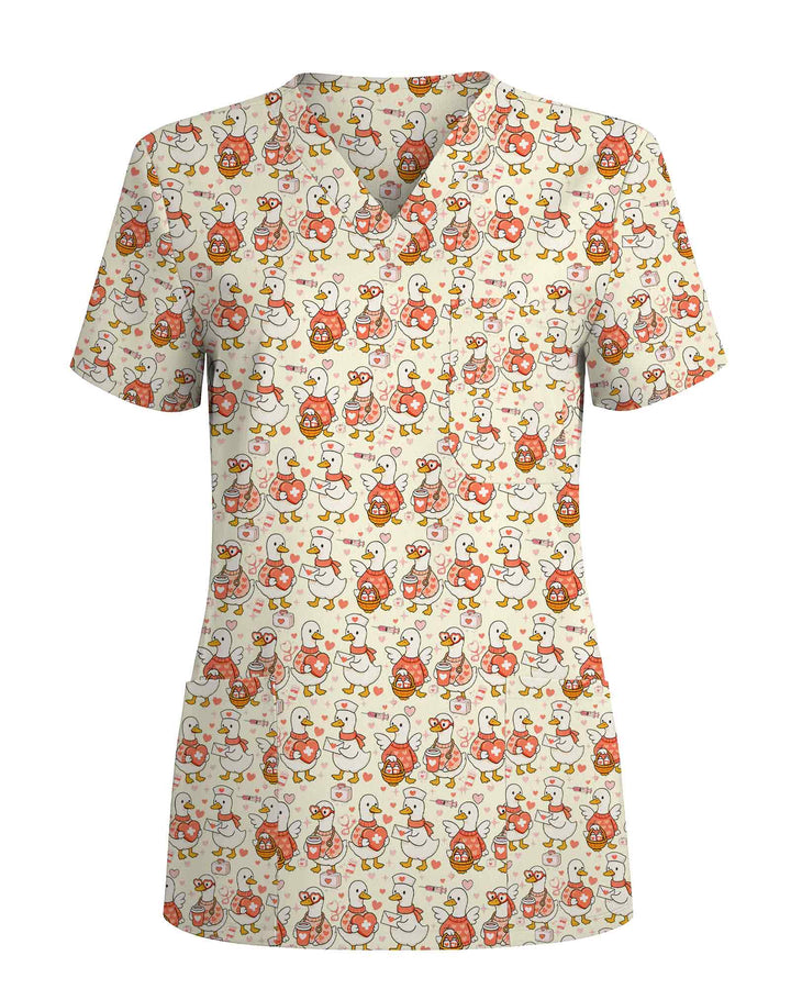Lovely Duck Nurse Hearts Scrub Top