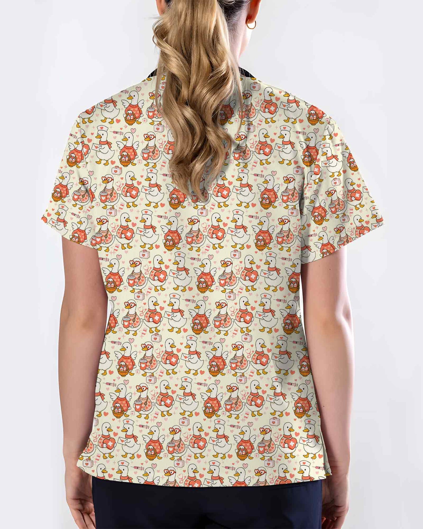 Lovely Duck Nurse Hearts Scrub Top - Scrubloop