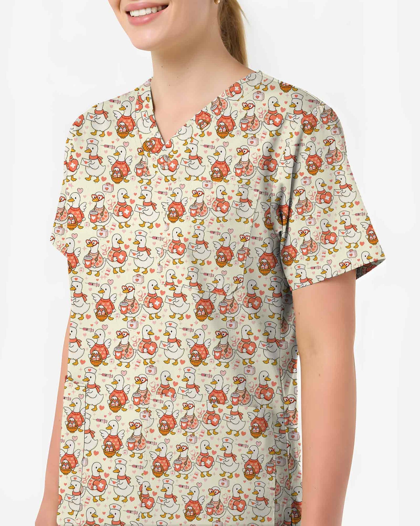 Lovely Duck Nurse Hearts Scrub Top - Scrubloop