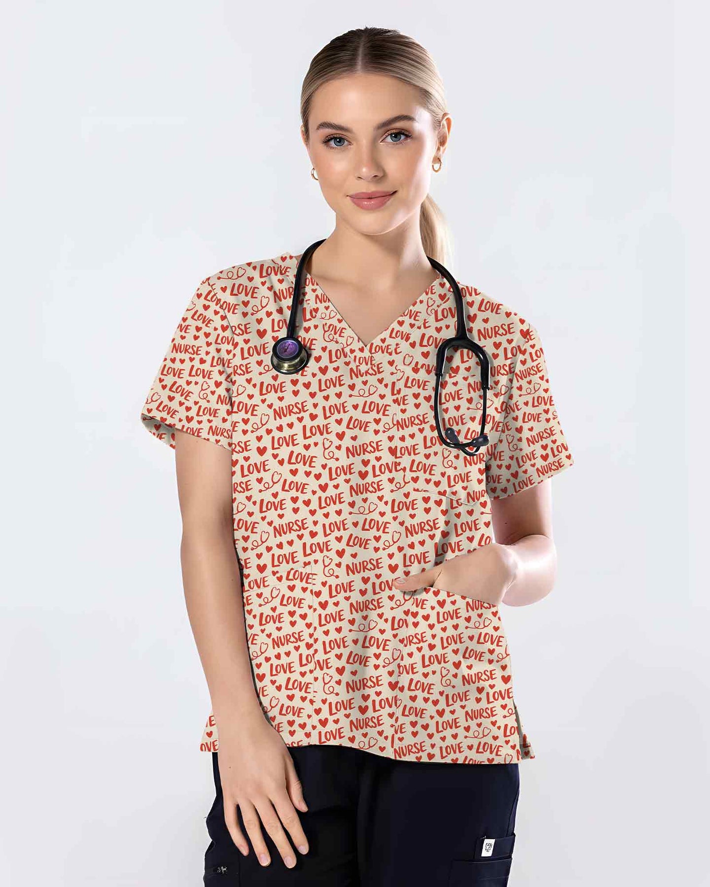 Lovely Love Nurse Heart Scrub Top - Scrubloop