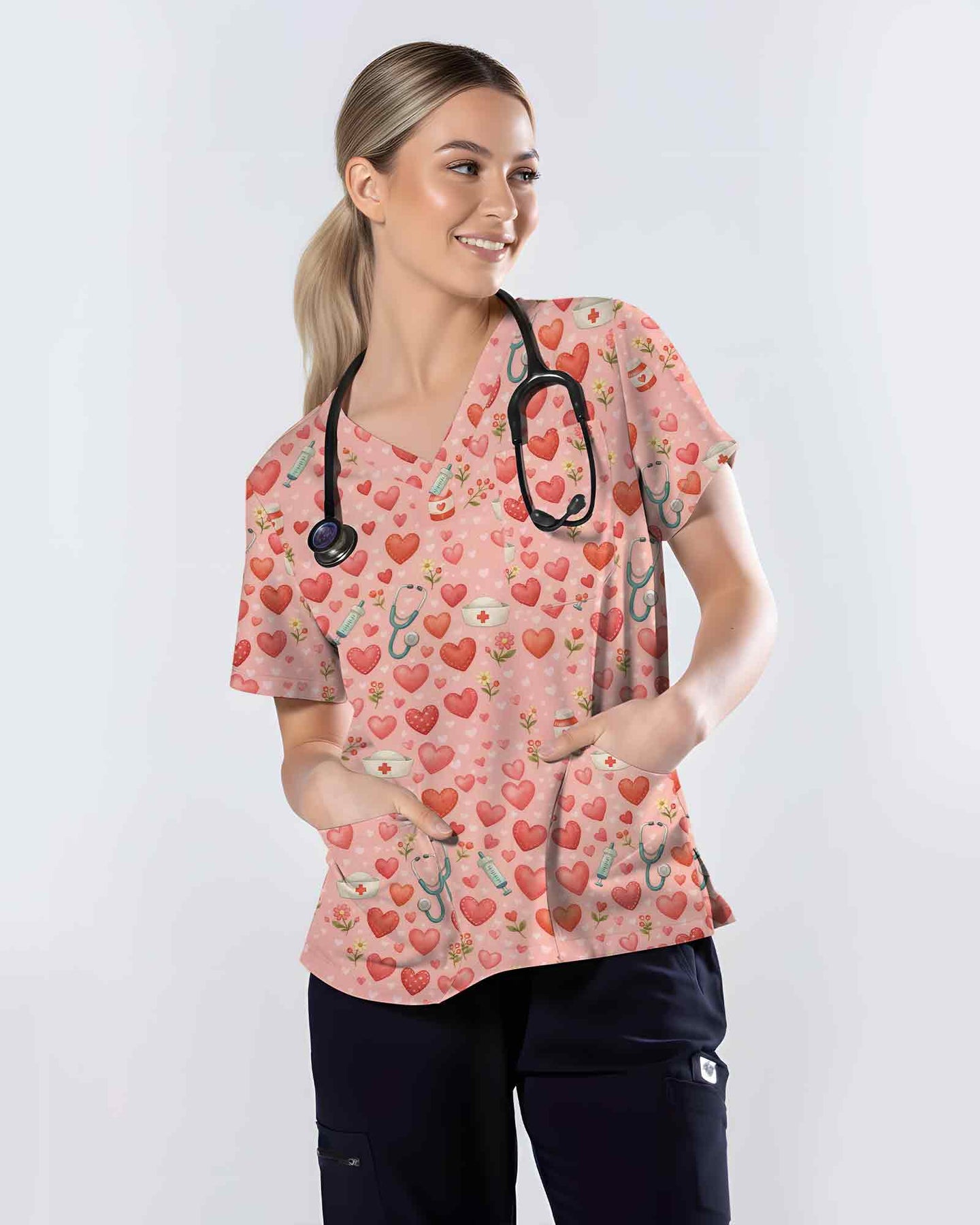 Lovely Nurse Valentine Heart Medical Scrub Top - Scrubloop
