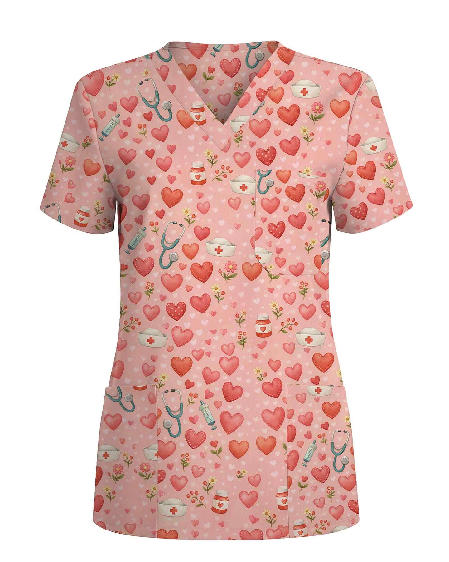 Lovely Nurse Valentine Heart Medical Scrub Top - Scrubloop