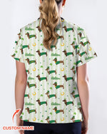 Lucky Dachshunds Patrick's Day Women Scrub Top - Scrubloop