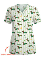 Lucky Dachshunds Patrick's Day Women Scrub Top - Scrubloop