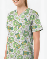 Lucky Latte Cozy Café Charm Women Scrub Top - Scrubloop