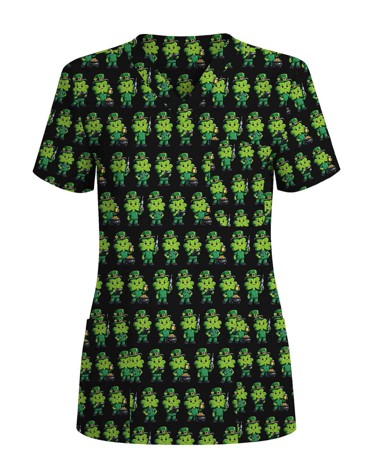 Lucky Shamrock Leprechaun St. Patrick's Day Scrub Top