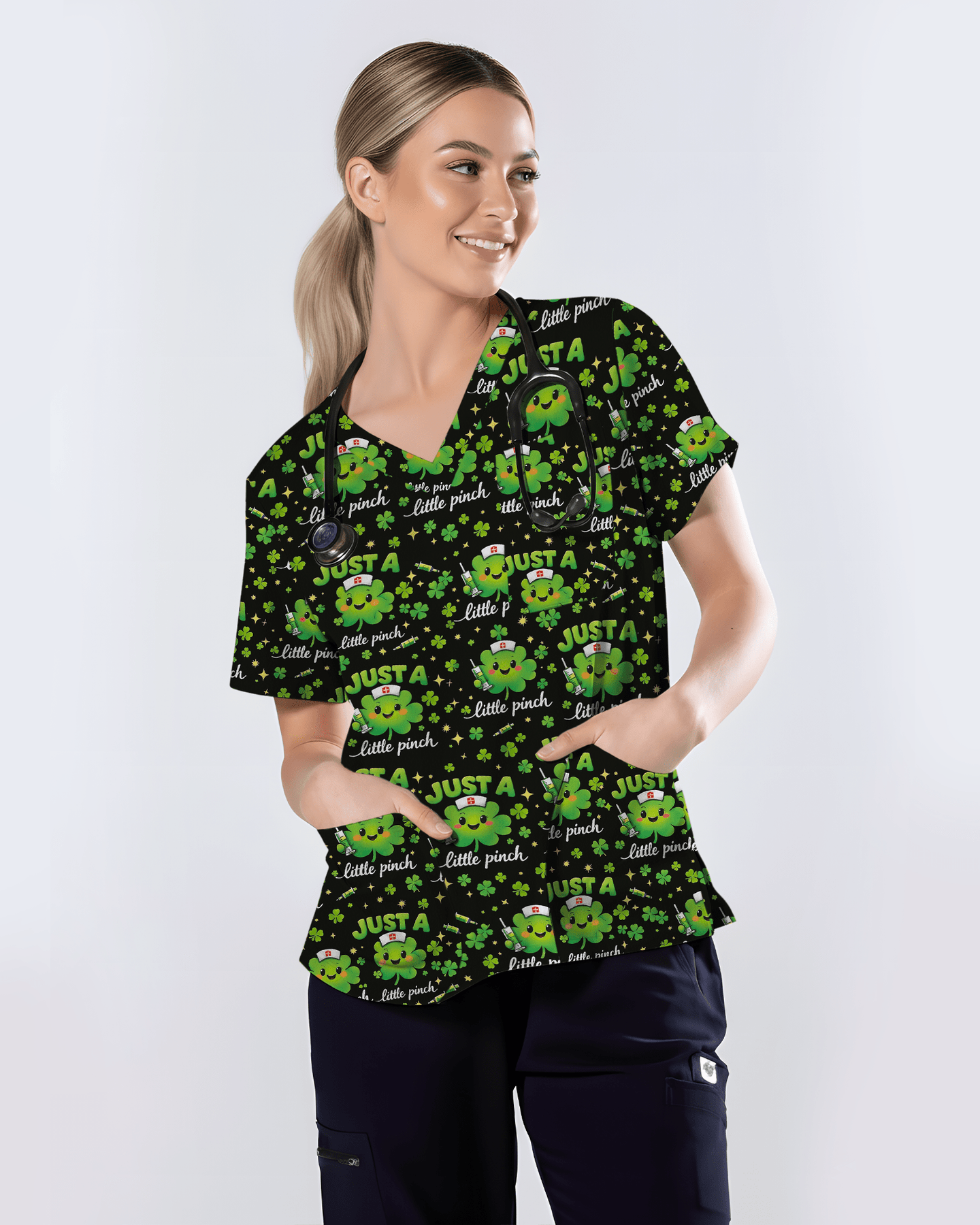 Lucky Shamrock Nurse Medical Scrub Top - Scrubloop