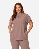 Mandarin Dolman Top Smokey Taupe - Scrubloop
