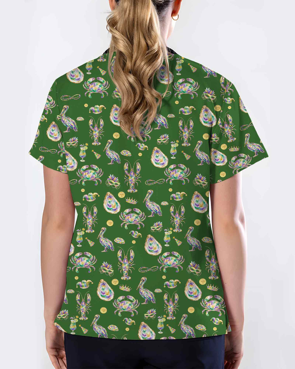 Mardi Gras Seafood Carnival Scrub Top - Scrubloop