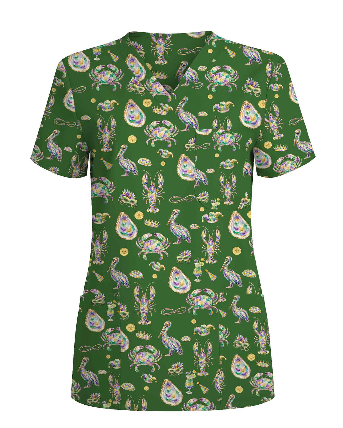 Mardi Gras Seafood Carnival Scrub Top - Scrubloop
