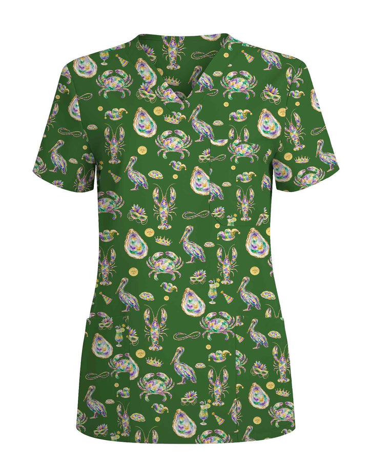 Mardi Gras Seafood Carnival Scrub Top