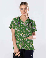 Mardi Gras Seafood Carnival Scrub Top - Scrubloop