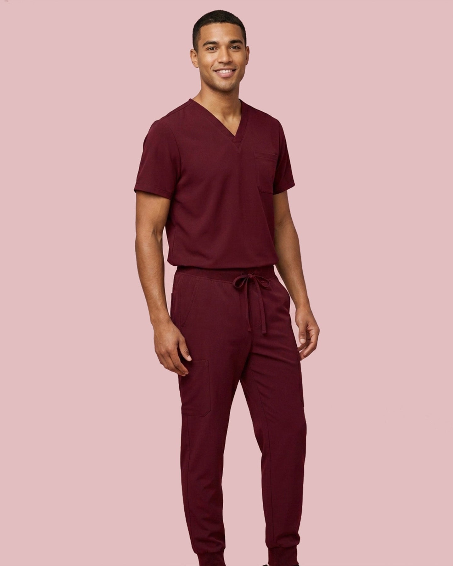 Men's 6-Pocket Jogger Scrub Pant Burgundy - Scrubloop
