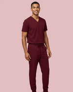 Men's 6-Pocket Jogger Scrub Pant Burgundy - Scrubloop