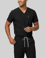 Men's One-Pocket V-neck Scrub Top Black - Scrubloop