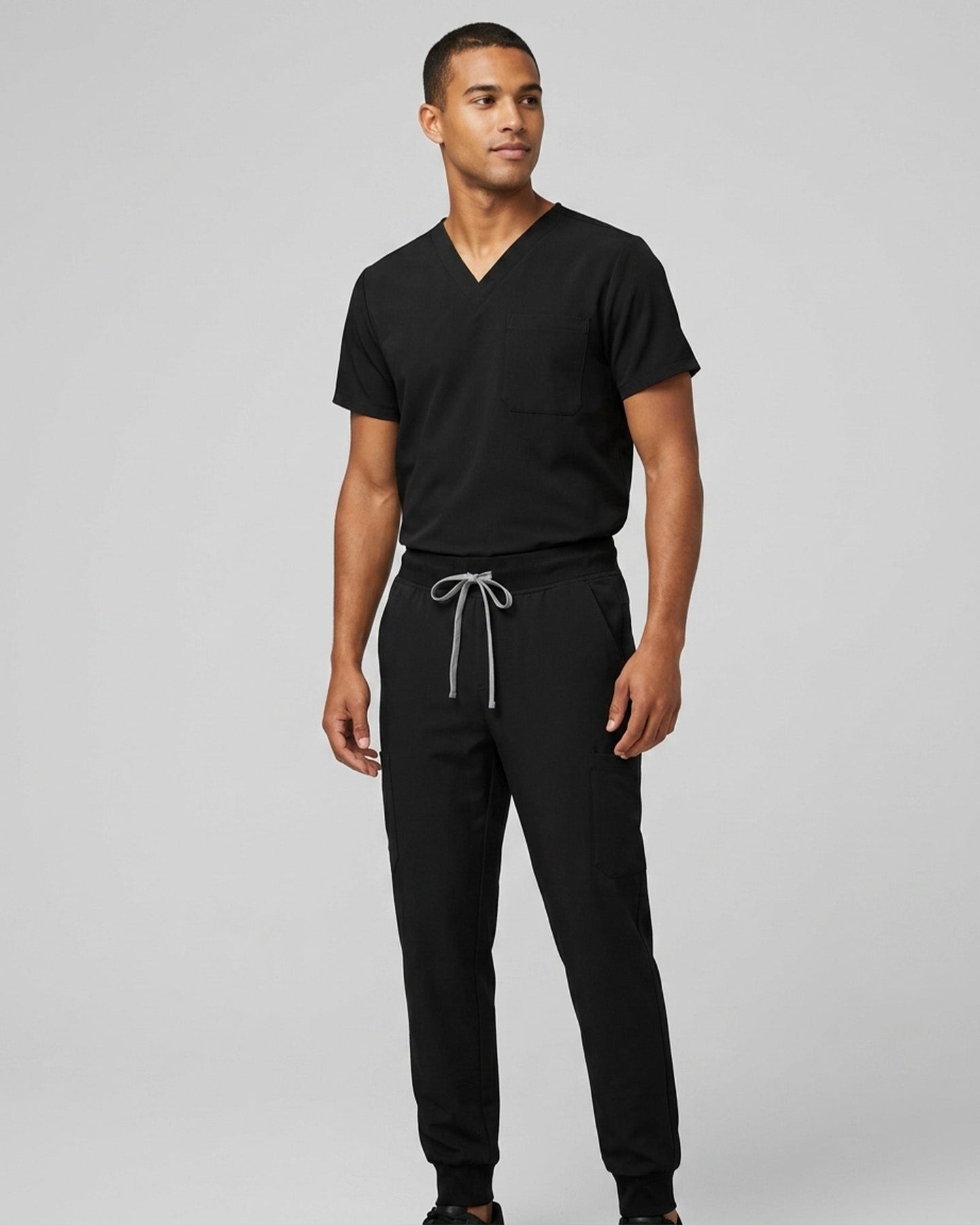 Men's One-Pocket V-neck Scrub Top Black - Scrubloop