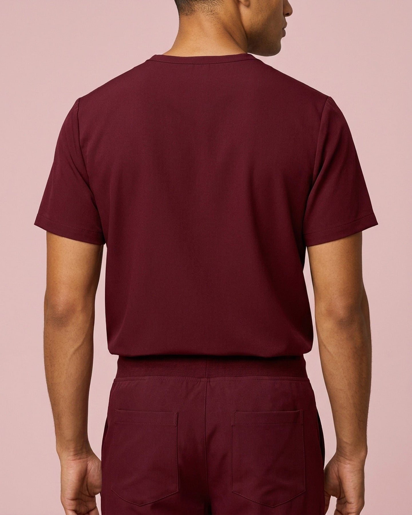 Men's One-Pocket V-neck Scrub Top Burgundy - Scrubloop