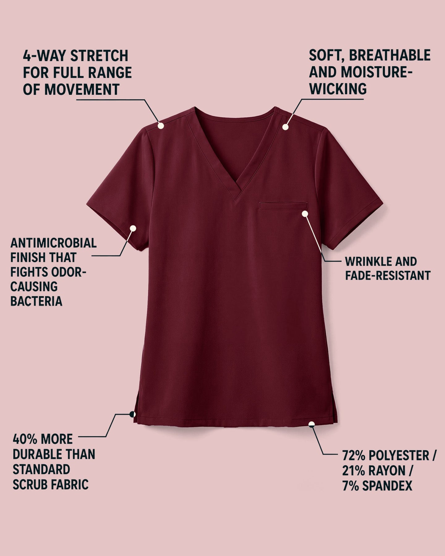 Men's One-Pocket V-neck Scrub Top Burgundy - Scrubloop