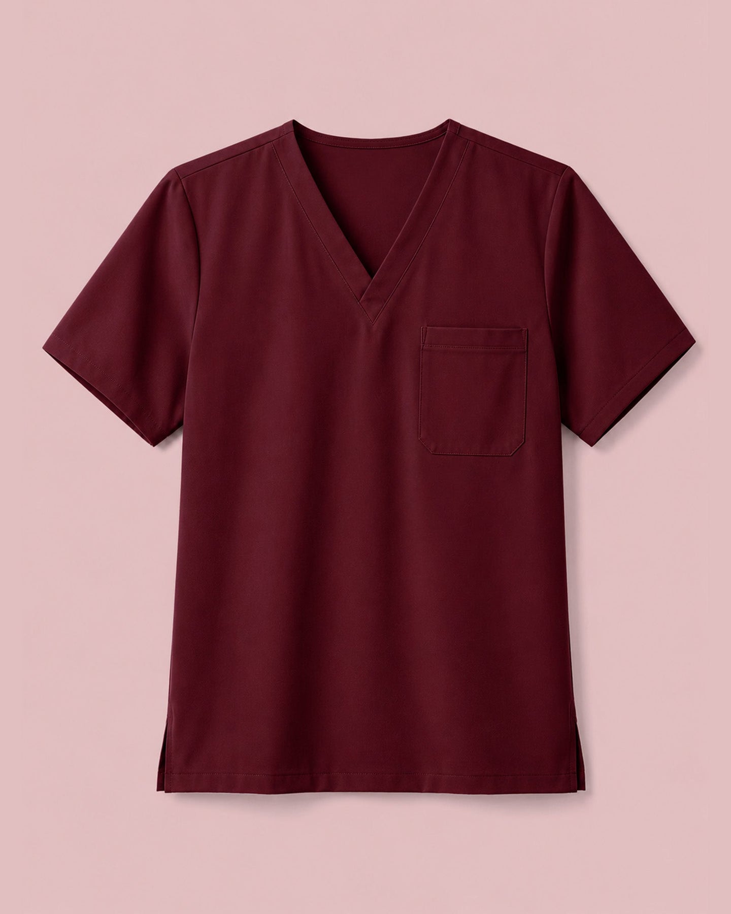 Men's One-Pocket V-neck Scrub Top Burgundy - Scrubloop