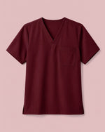 Men's One-Pocket V-neck Scrub Top Burgundy - Scrubloop