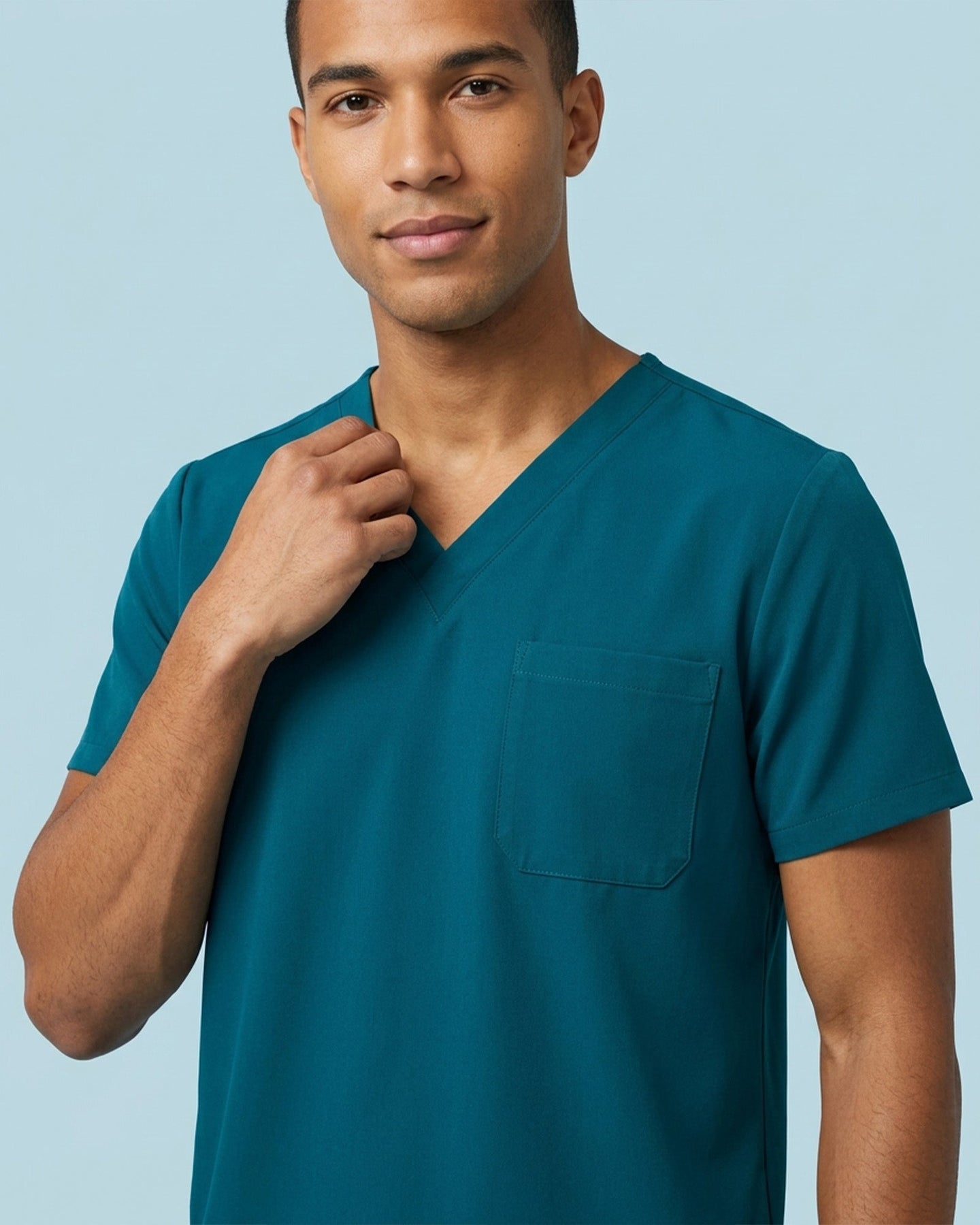 Men's One-Pocket V-neck Scrub Top Caribbean Blue - Scrubloop