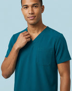 Men's One-Pocket V-neck Scrub Top Caribbean Blue - Scrubloop