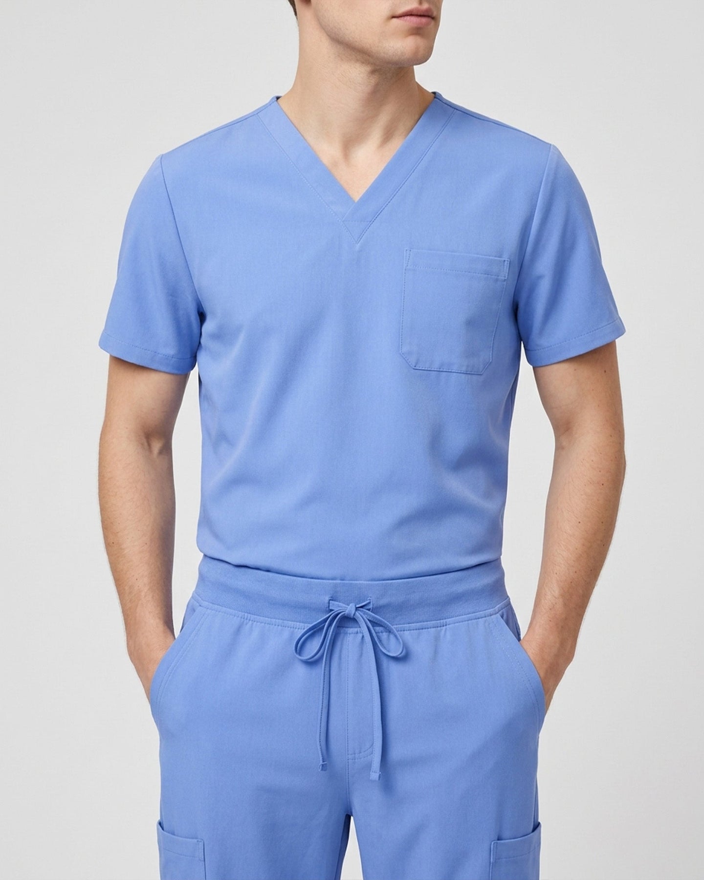 Men's One-Pocket V-neck Scrub Top Ceil Blue - Scrubloop