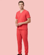 Men's One-Pocket V-neck Scrub Top Coral - Scrubloop
