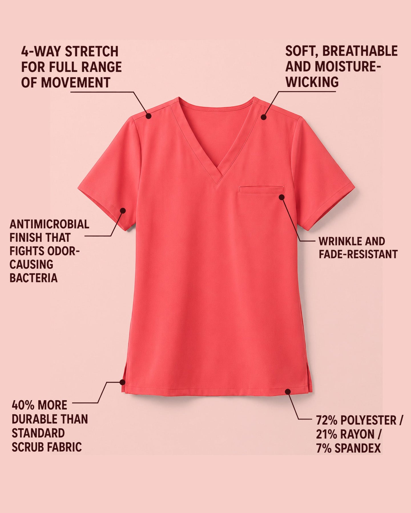 Men's One-Pocket V-neck Scrub Top Coral - Scrubloop