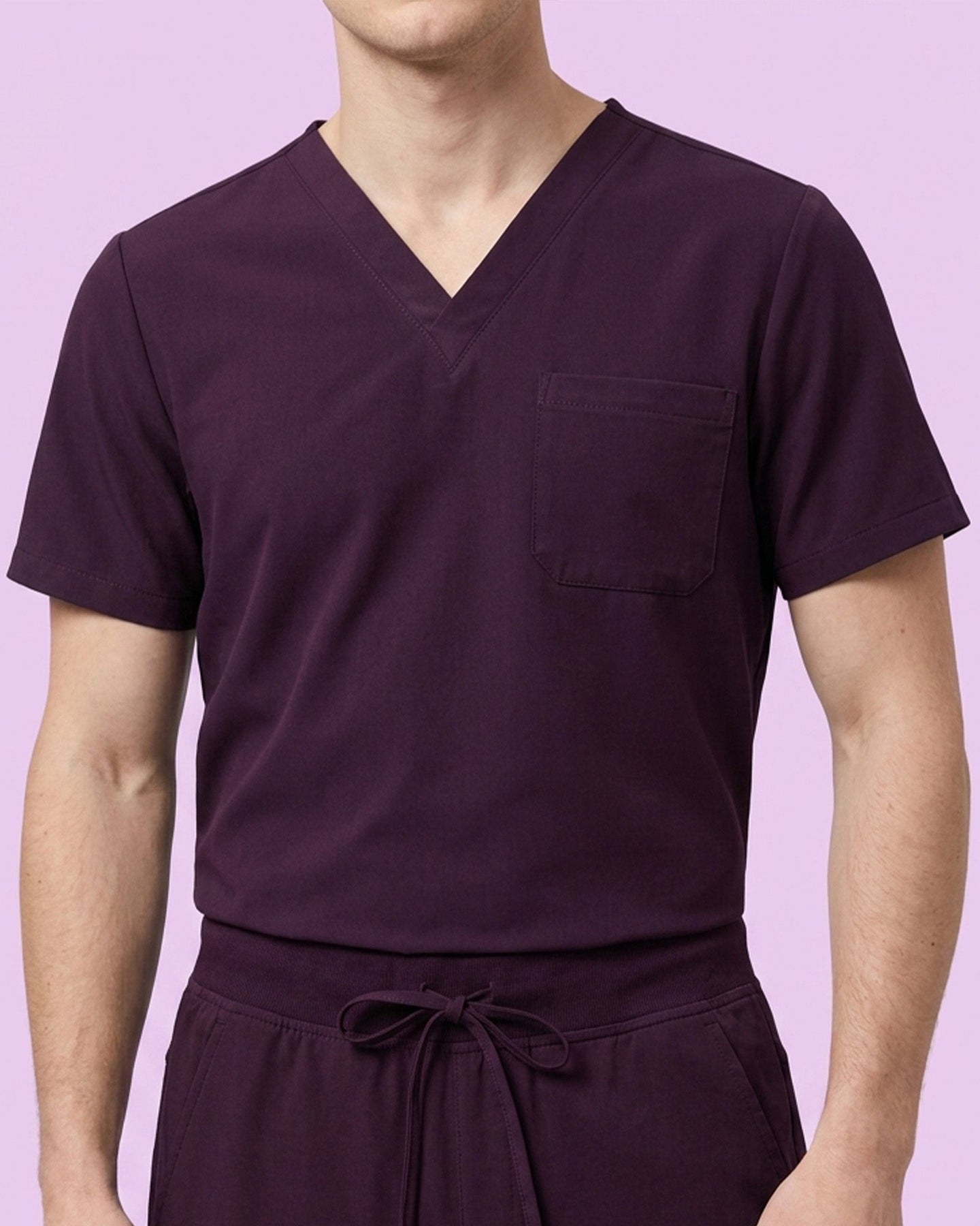 Men's One-Pocket V-neck Scrub Top Deep Eggplant - Scrubloop