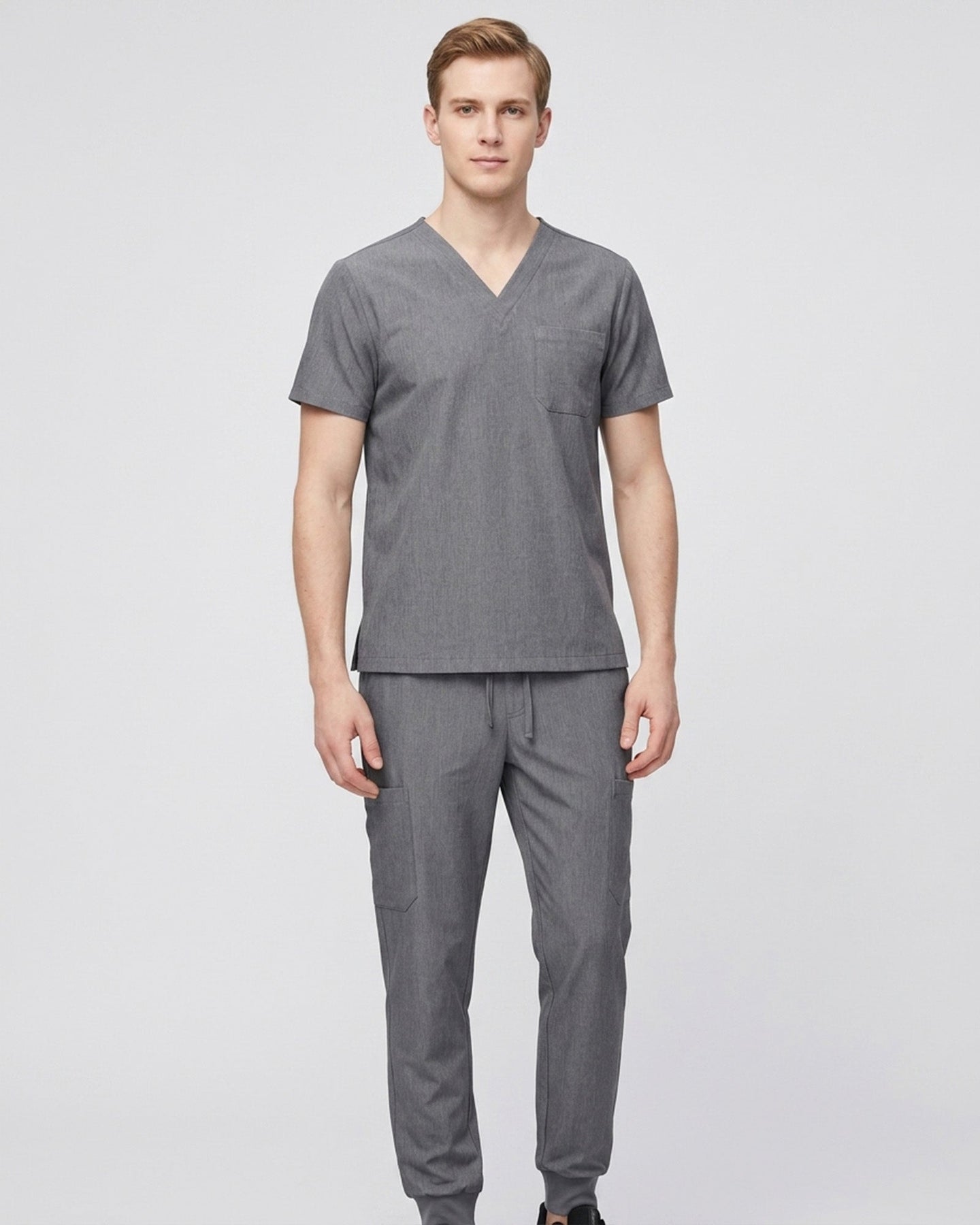 Men's One-Pocket V-neck Scrub Top Heather Gray - Scrubloop