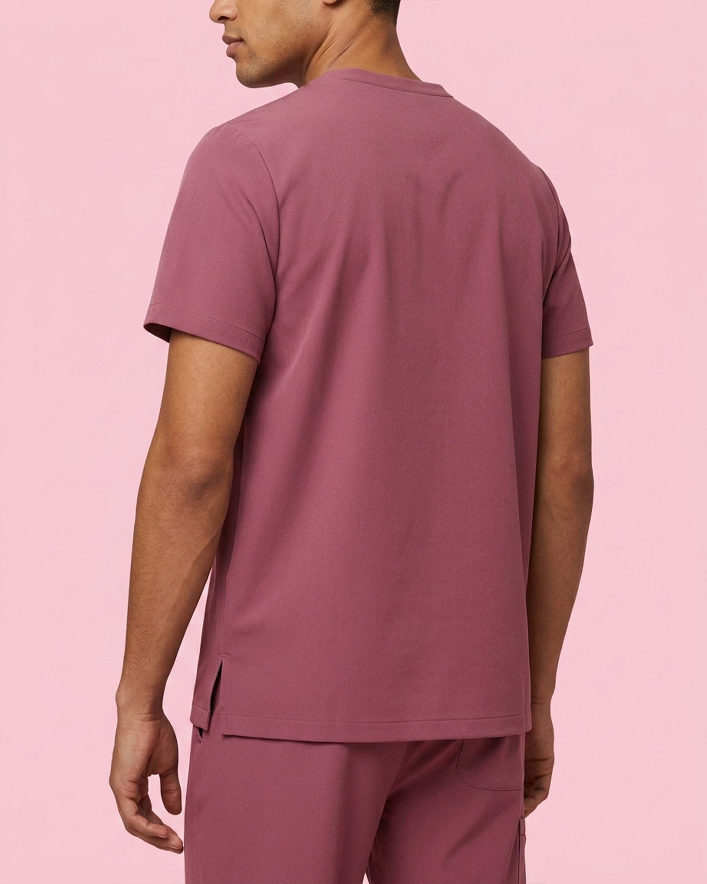 Men's One-Pocket V-neck Scrub Top Mauve - Scrubloop