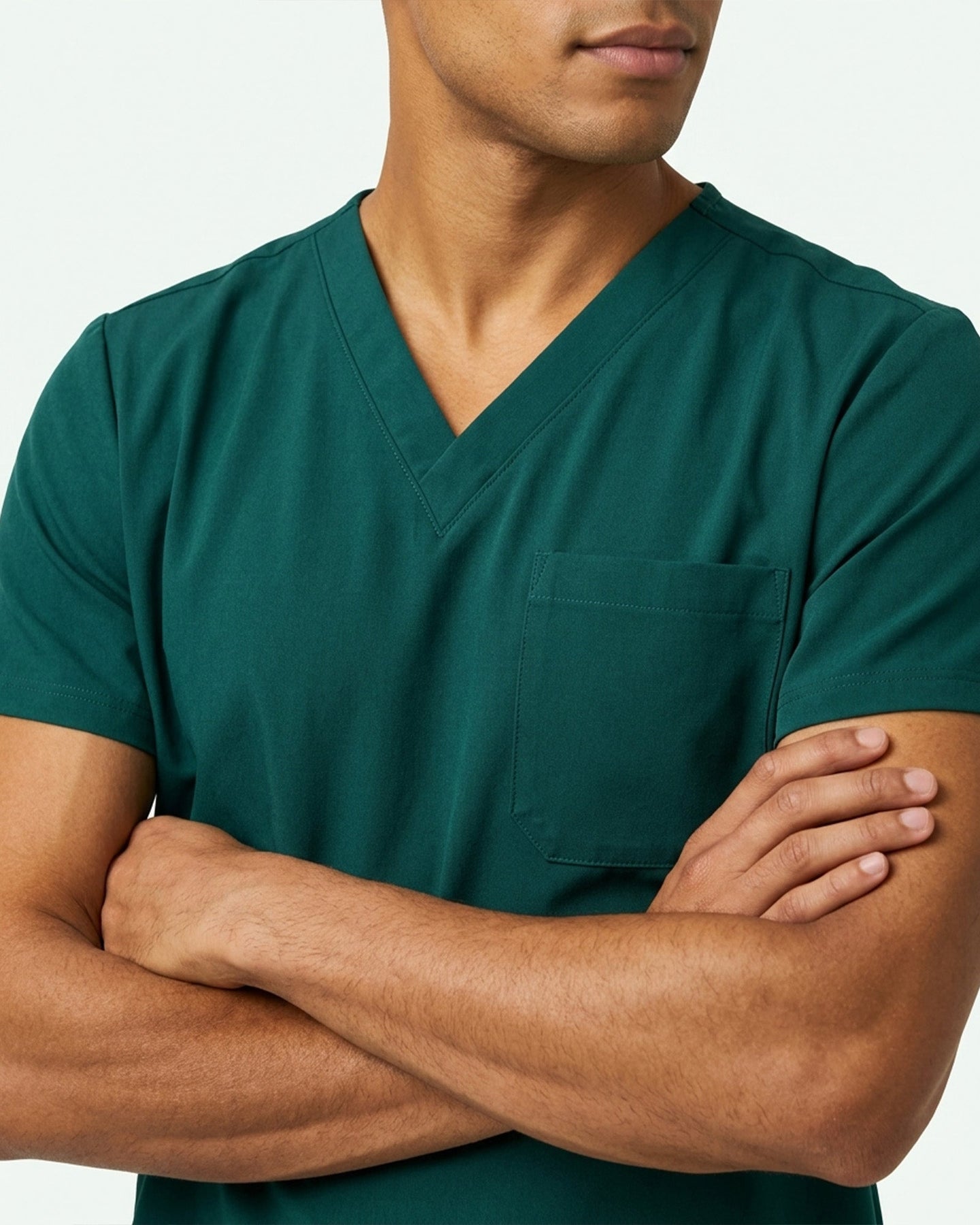 Men's One-Pocket V-neck Scrub Top Midnight Green - Scrubloop
