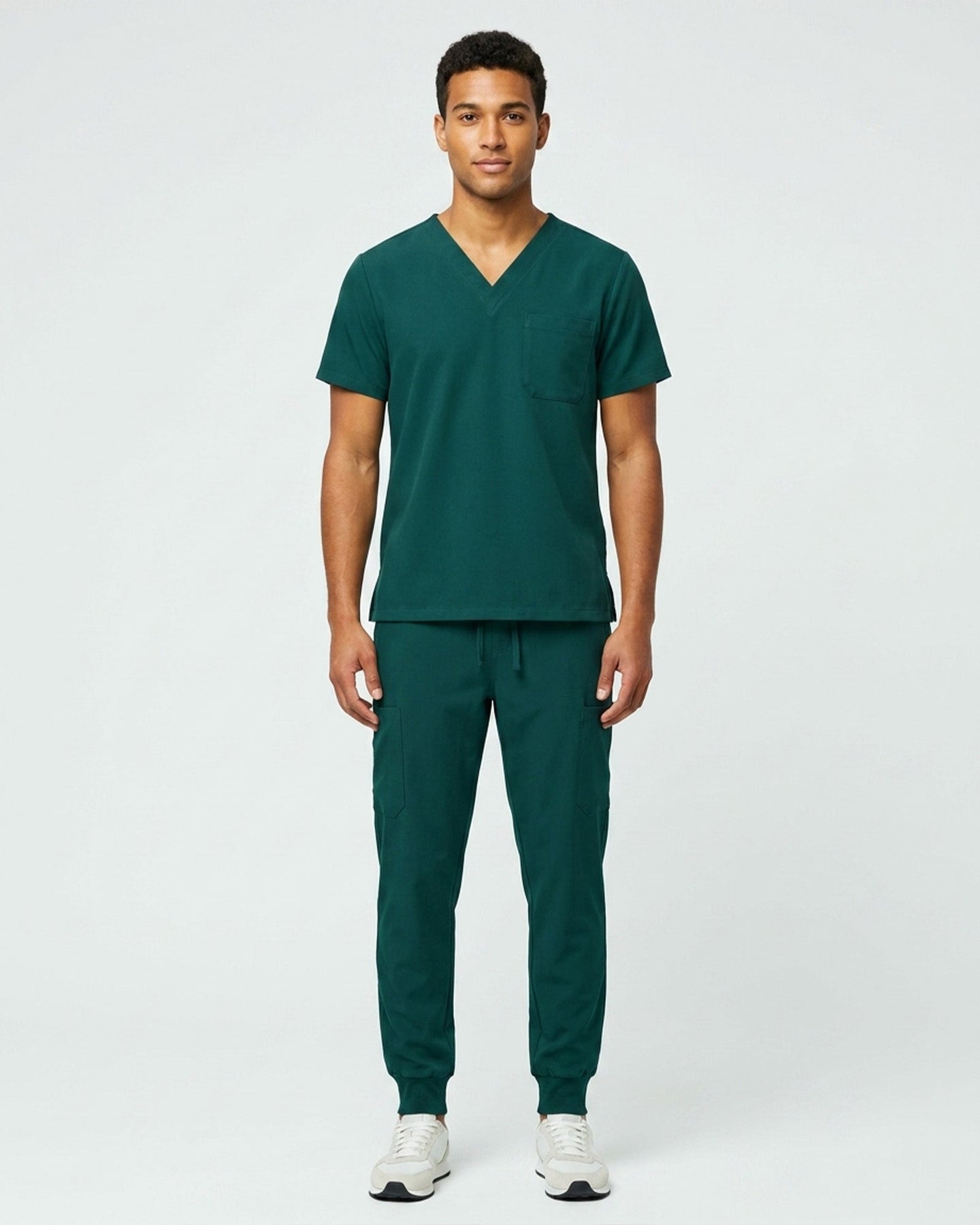 Men's One-Pocket V-neck Scrub Top Midnight Green - Scrubloop