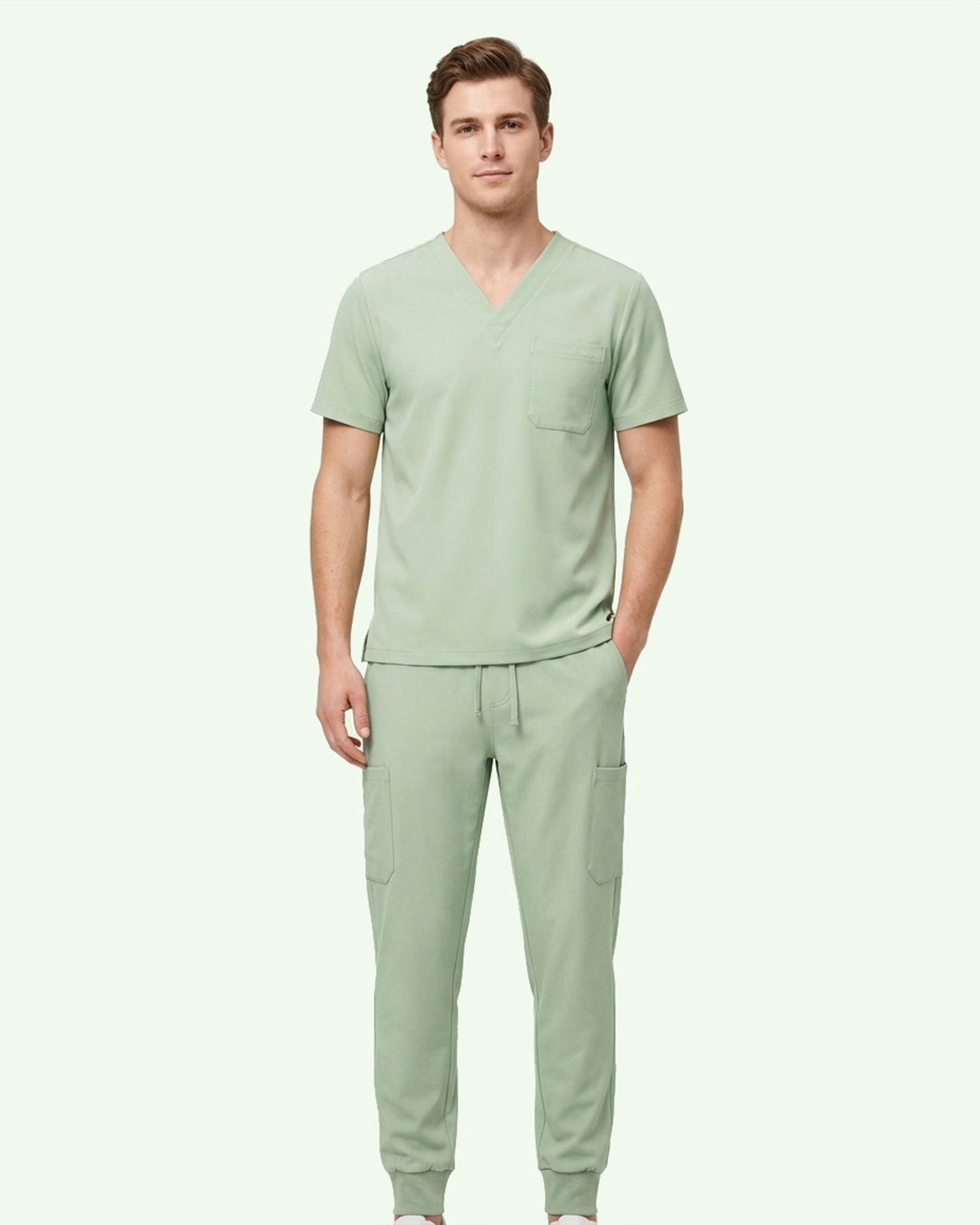 Men's One-Pocket V-neck Scrub Top Mint - Scrubloop