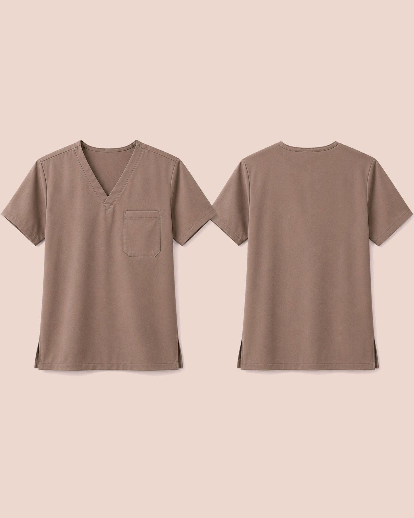 Men's One-Pocket V-neck Scrub Top Mocha - Scrubloop