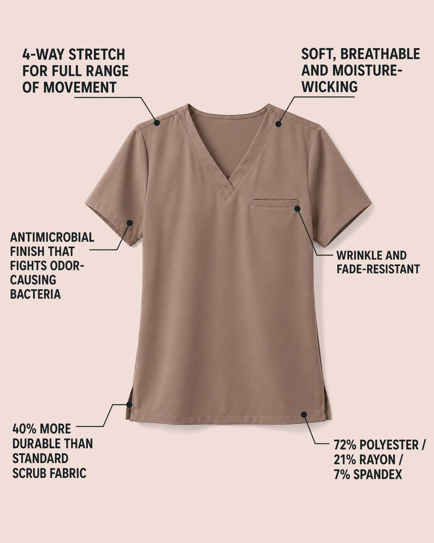 Men's One-Pocket V-neck Scrub Top Mocha - Scrubloop