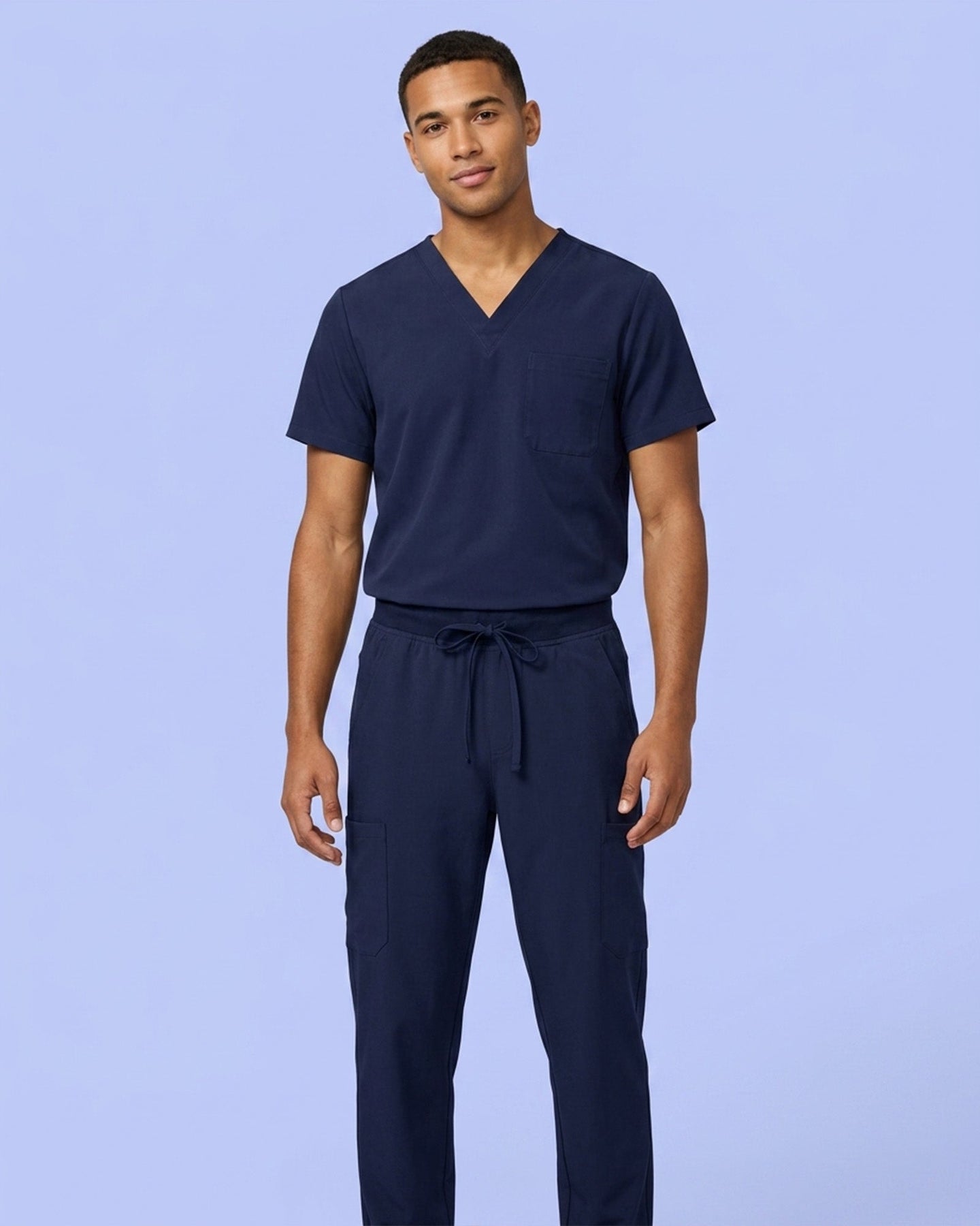 Men's One-Pocket V-neck Scrub Top Navy - Scrubloop