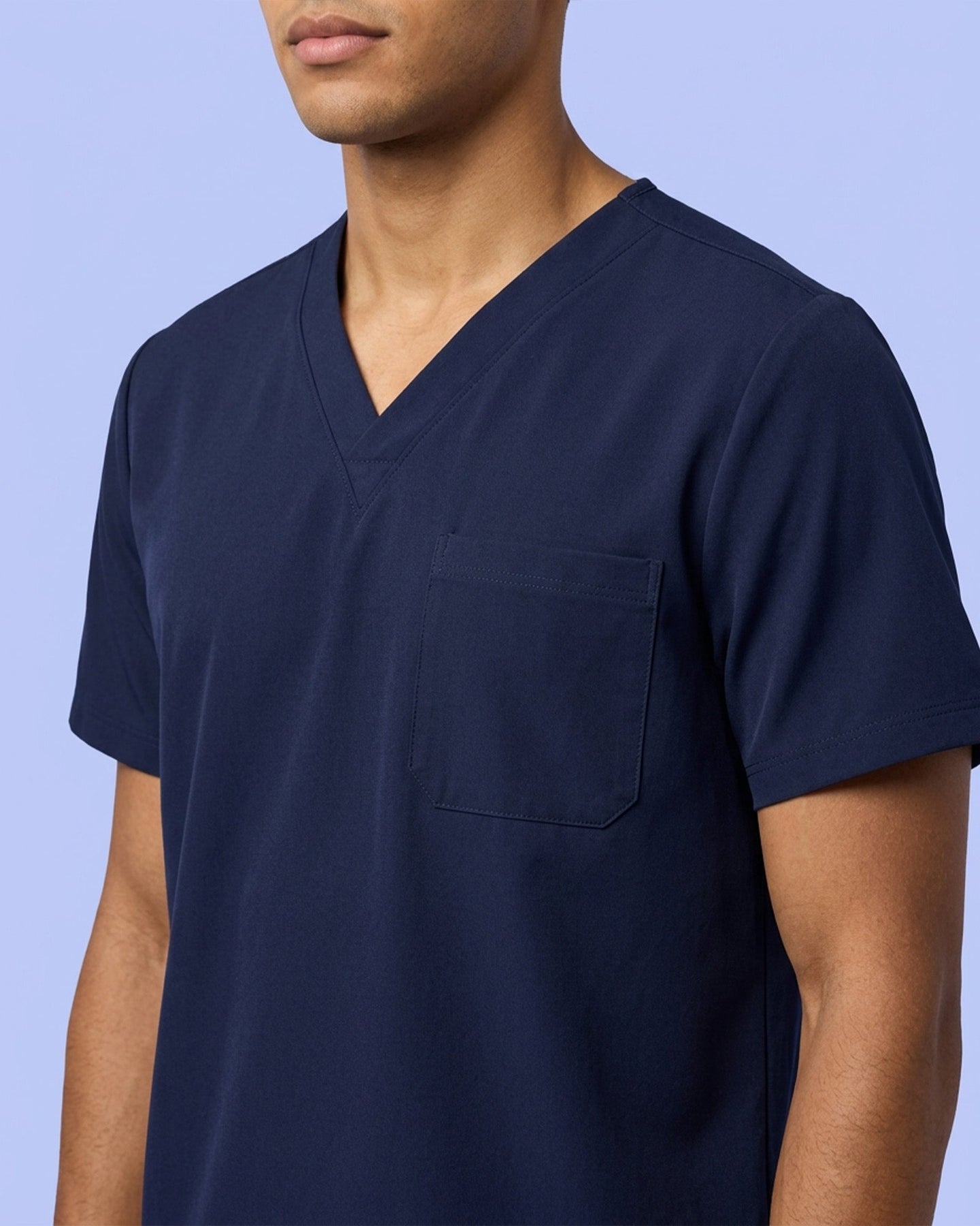 Men's One-Pocket V-neck Scrub Top Navy - Scrubloop