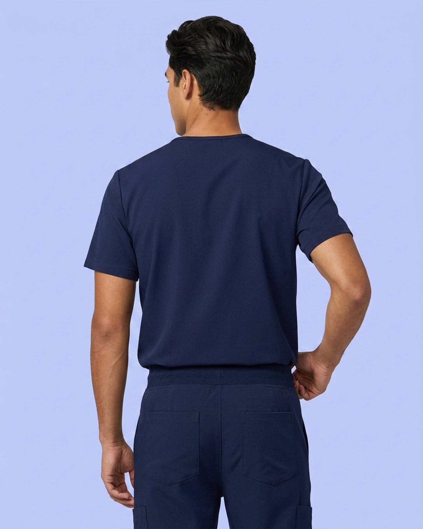 Men's One-Pocket V-neck Scrub Top Navy - Scrubloop